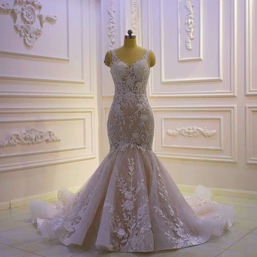 Am1064 Champagne Color Mermaid Wedding Dress Custom Order