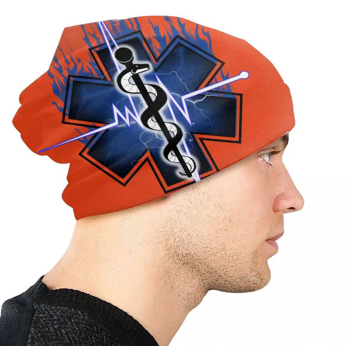 Cust Emt Star Of Life Beanie Cap Winter Bonnet Knitted Hats Hip Hop Outdoor Paramedic Health Care Sklies Beanies Hats X250212