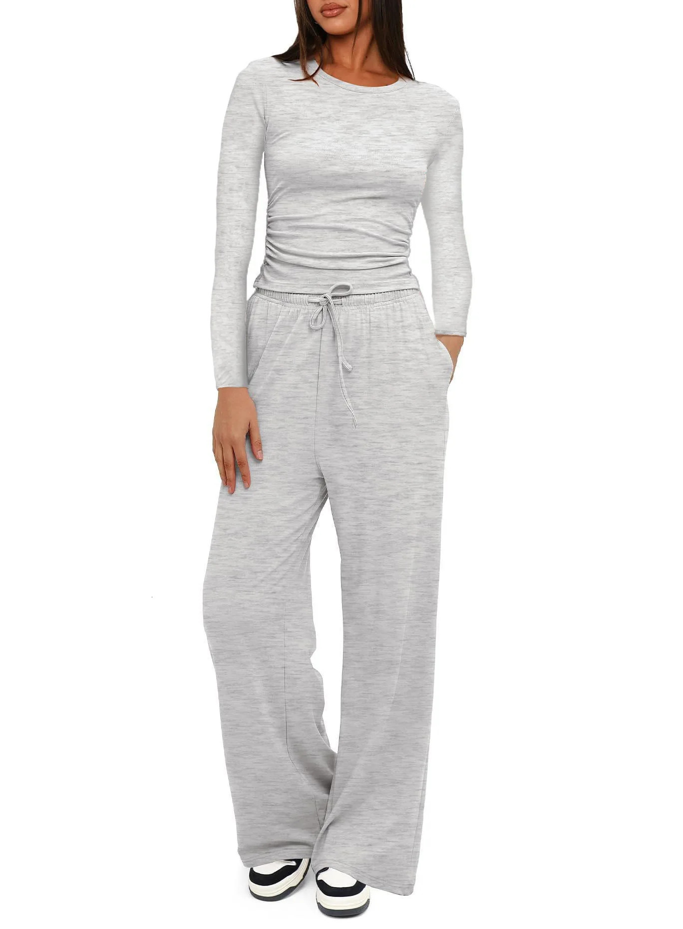 Womens casual Tshirt Hirtpants 2piece set 2025 product top wide leg pants yoga ensemble Pliss Femme Tuta Donna Sportiva 250211