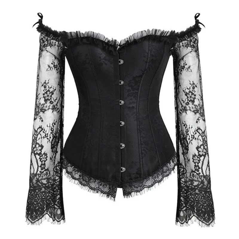 Corset Top With Sves Lace Up Bustier Women Gothic Gorset Corset and Bustier With Long Sve Lace Up Breathable BodyshaperXJ250212