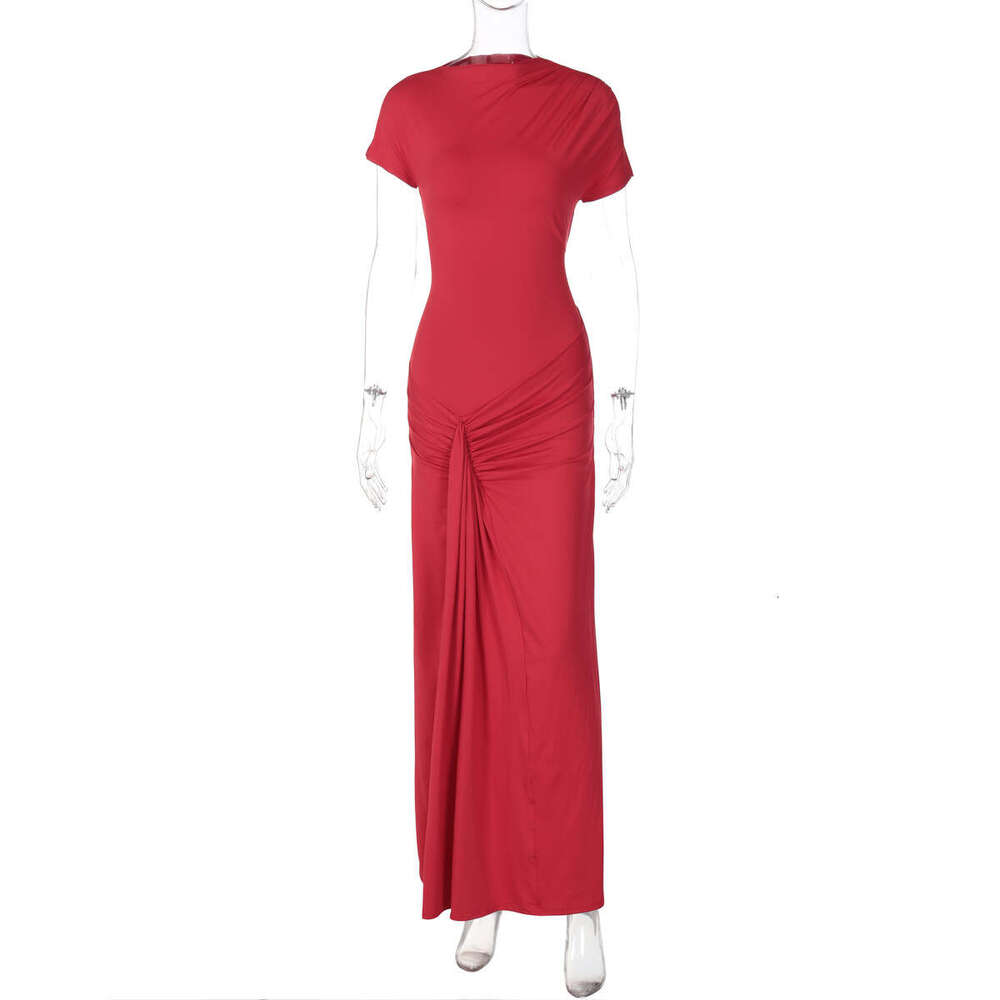 Hot selg in Europe and America, autumn products, fashionable temperament, slim fit, pleated lace up short sleeved dress, women's wholesale, 2025 