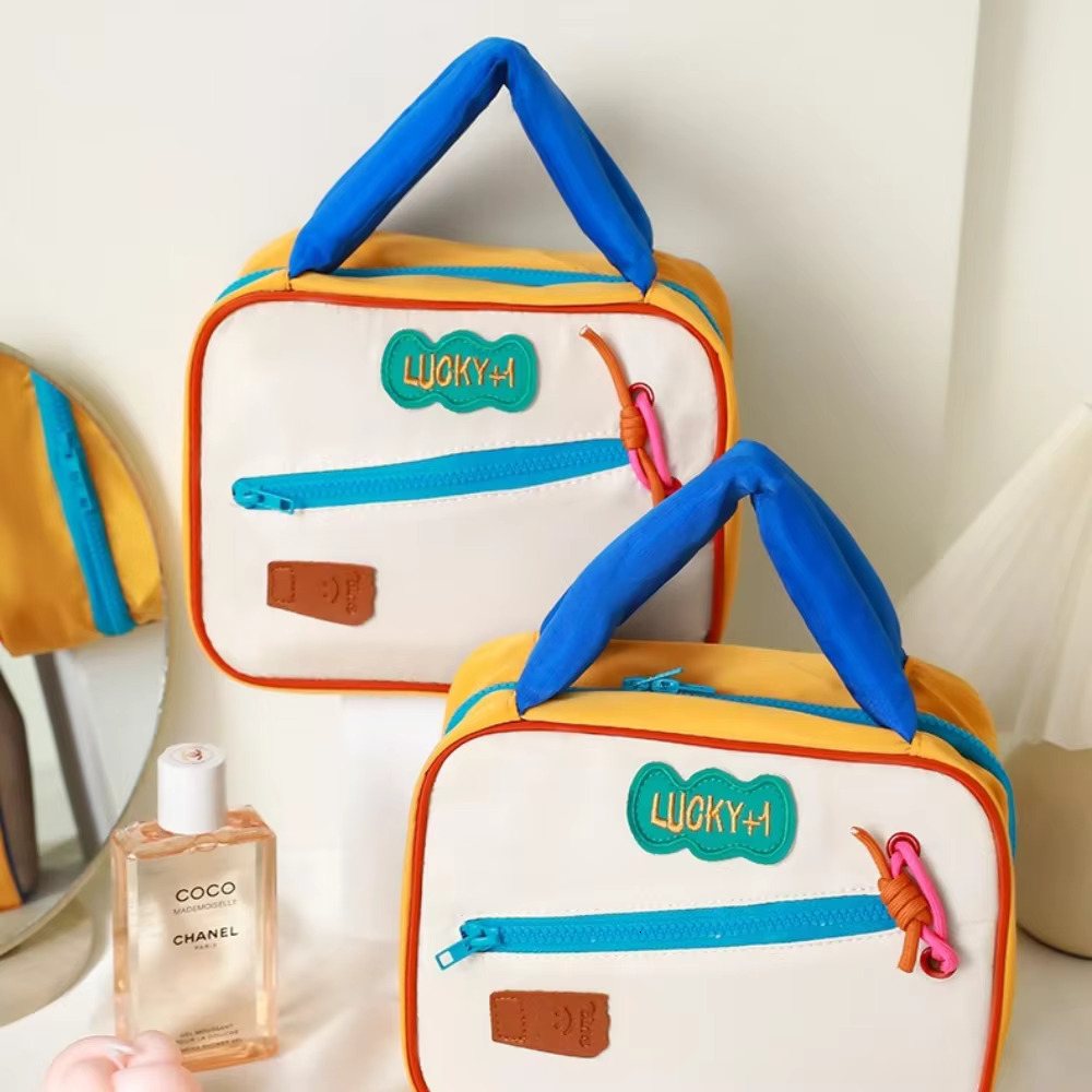 Cute Contrast Color Toiletries and Makeup Women's Portable Large-capacity Folding Cosmetic Travel Wash Bag swissmilitary