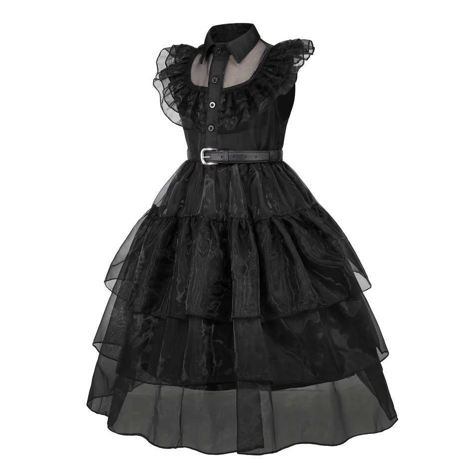 W-Wednesday Addams Costume Girl Kids Birthday Vestiddos Gothic Black Dress Halloween Princess Costume GirlXJ250117