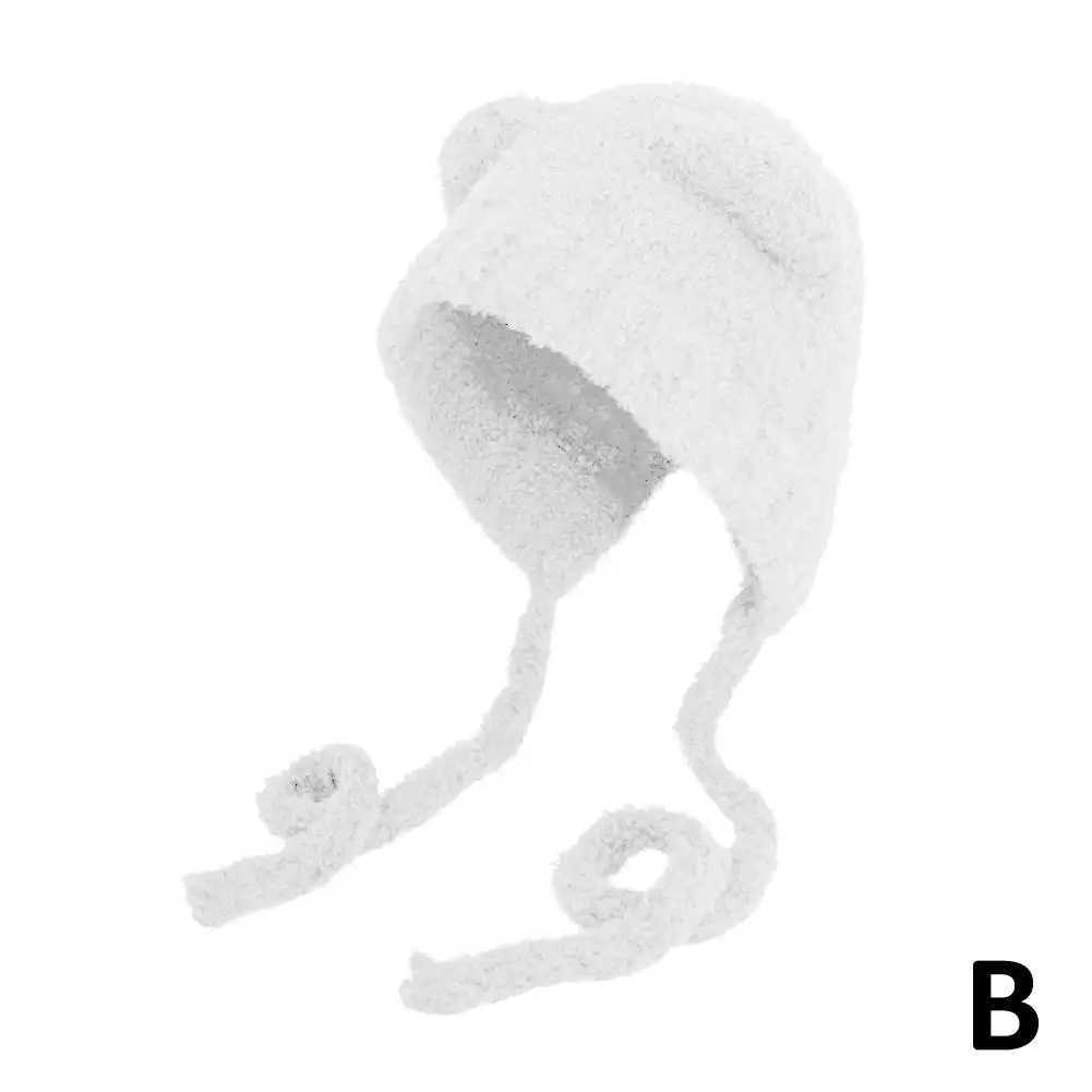 Winter plush bear cute bear ear fur hat warm lace shoe hat Gorros knitted hat warm hat protection Bber Korean ear weave X4L2 X250212