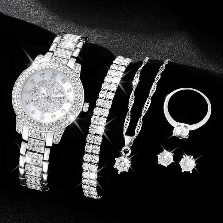Ladies Treasure Bowl Diamond Set Watch Set 5pcs Bracelet Accessories Fashion Quartz Womens Watch Set W250212