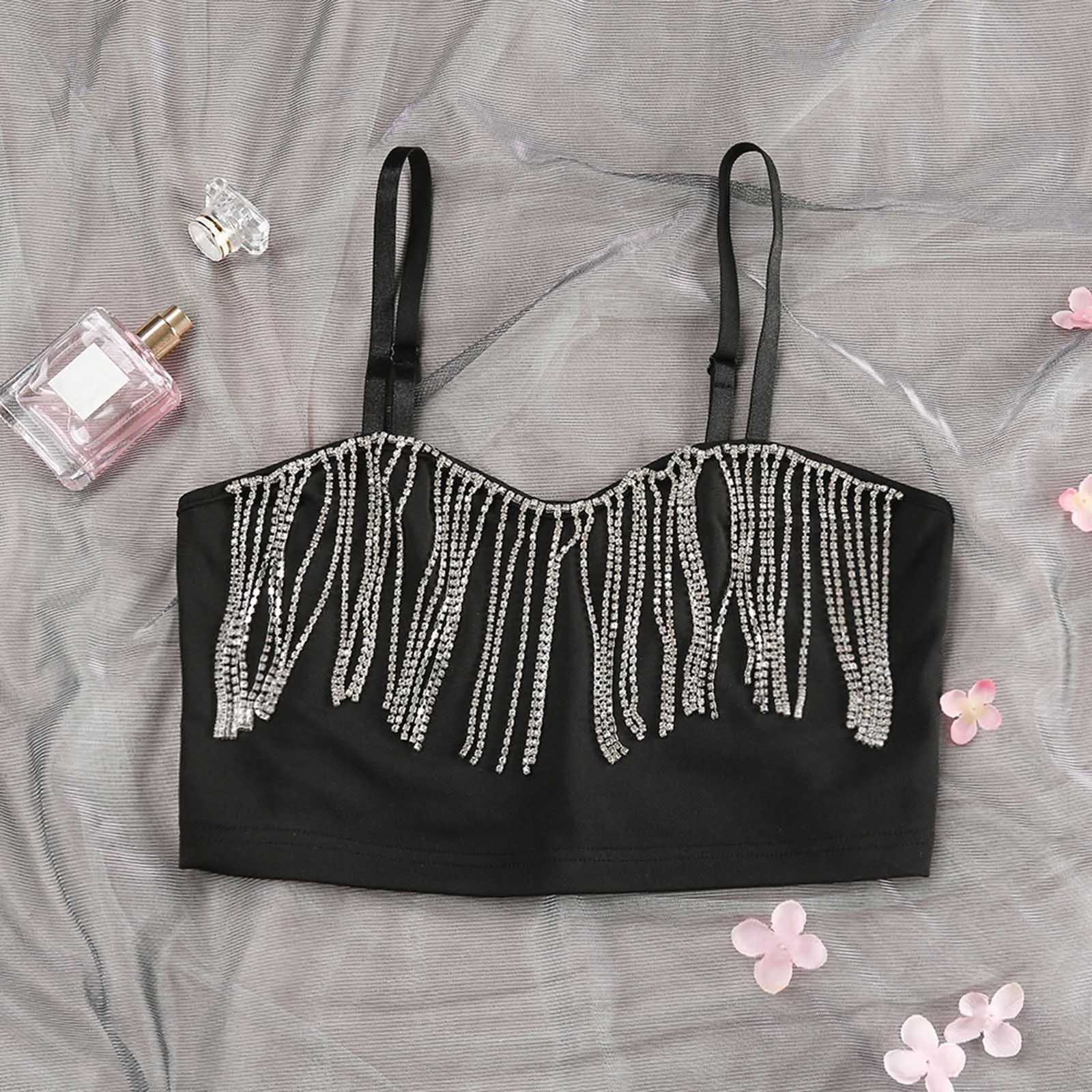 Crop Top Suspenders Womens Solid Color Splicing Bright Tassel Wrapped Chest Ropa De jer Ofertas Con EnvO GratisXJ250212