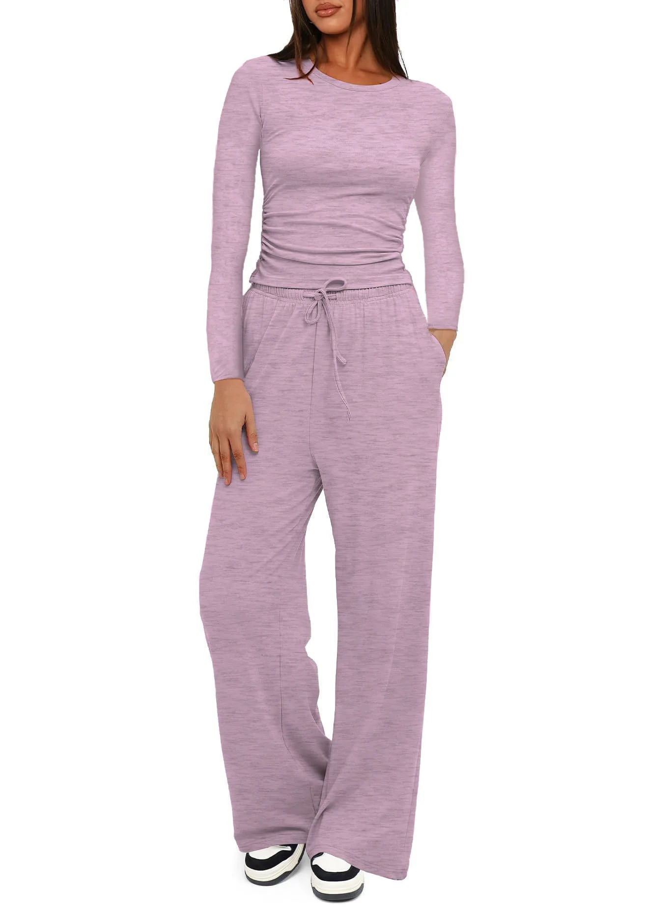 Womens casual Tshirt Hirtpants 2piece set 2025 product top wide leg pants yoga ensemble Pliss Femme Tuta Donna Sportiva 250211