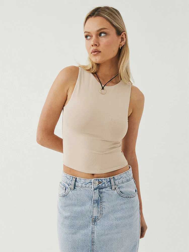 Sveless Tight Bottomed Shirt With Round Neck Racerback TopXJ250212