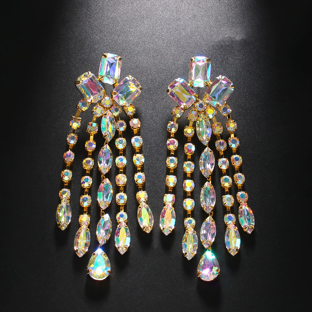 Exaggerated Earring 2PCS/LOT Big long rhinestone pendant earrings Jewelry High-End Stage Accessories For Party