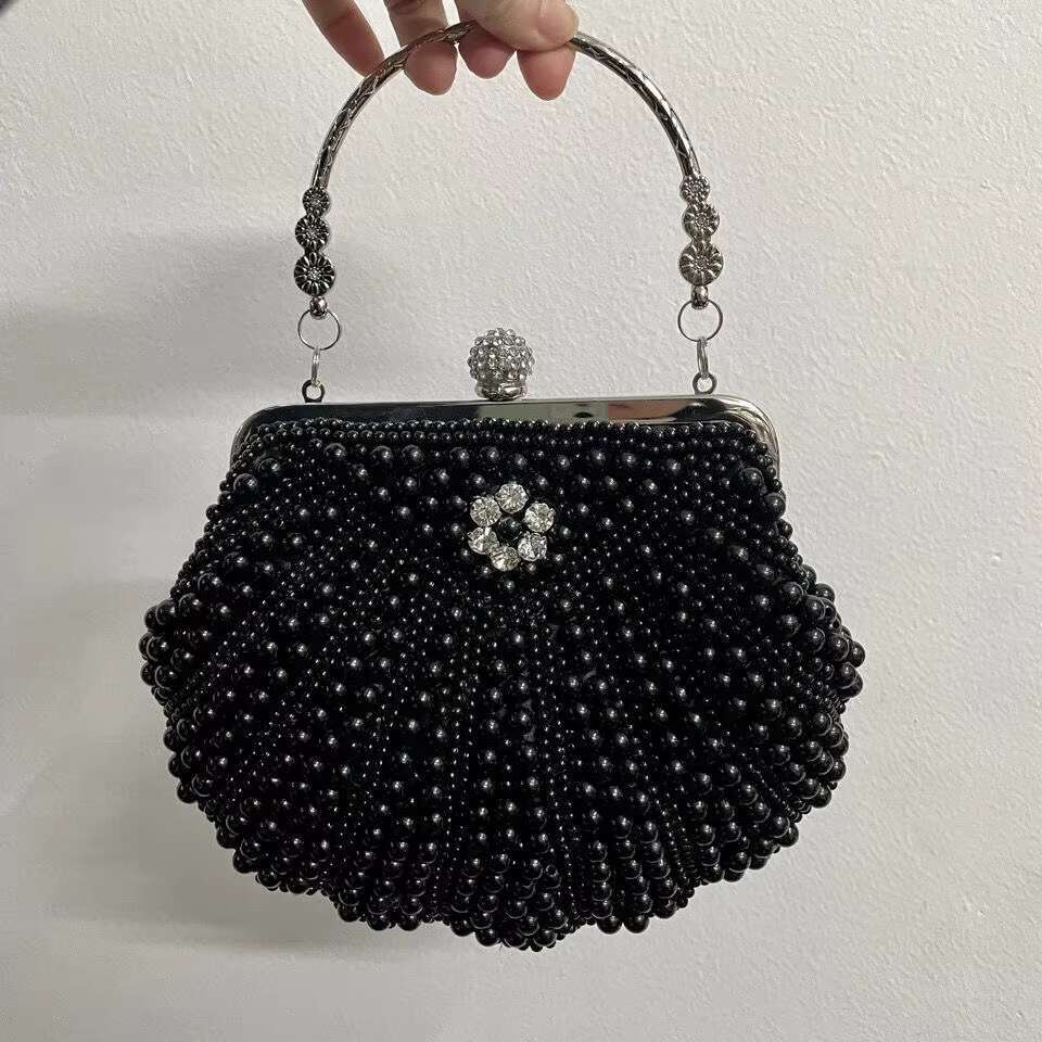2023 Pearl Women Fashion Two Sided Beaded Evening Bag For Female Elegant 3 Colors Bridal Wedding Party Handbag Clutch