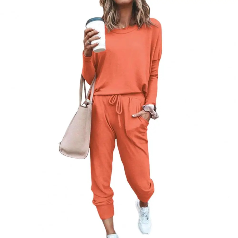 Women Autumn Casual Tracksuits 2023 Solid Color Loose Pullover Hoodies Two Piece Set Female Long Sleeve Tops Pants Sportswear 250211Z
