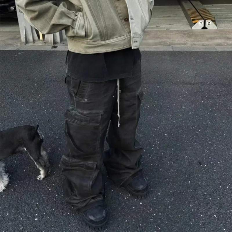 PFNW High Street Drawstring Zipper Sliced Wide Leg Cargo Pants Msns Casual Loose Straight Trousers Loose Denim Pants 28W5963 250211