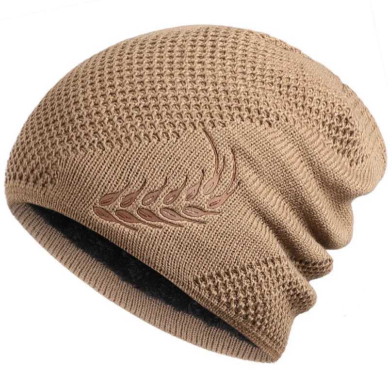 Knit Beanie Winter Hat Thermal Thick Polar Fleece Snow Skl Cap for Men and Wen Autumn Hat Plus Velvet Wheat Knitted Hat X250212