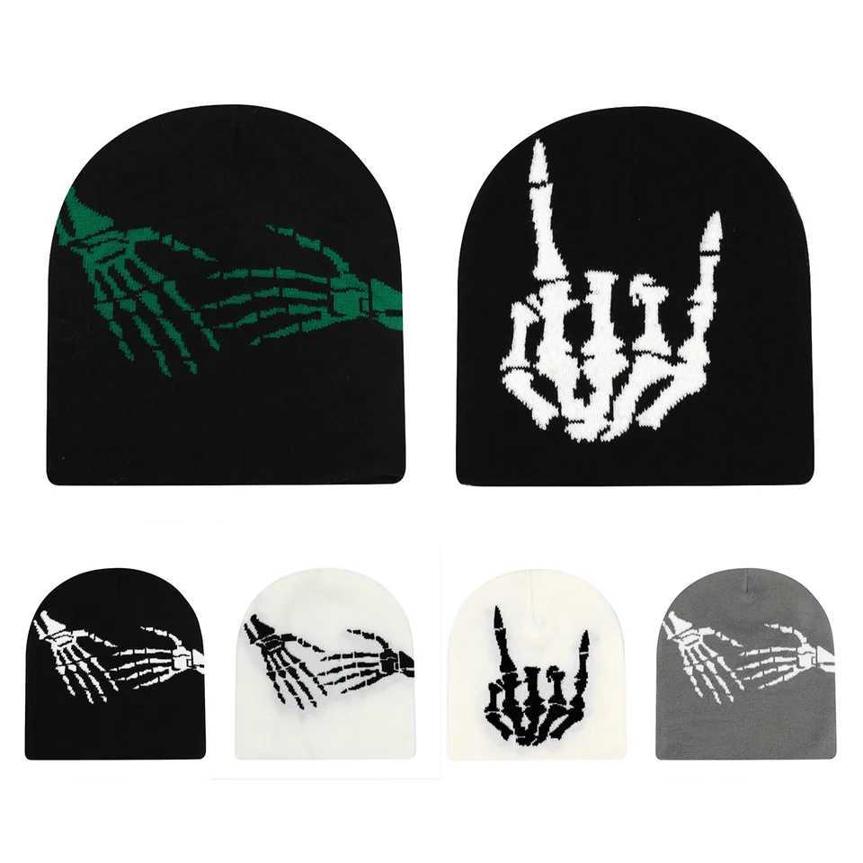 Beanies Fashion Skl Print Y2K Knitted Hats for Wen Men Ear Protection Winter Autumn Windproof Keep Warm Hats Hip Hop Cap X250212