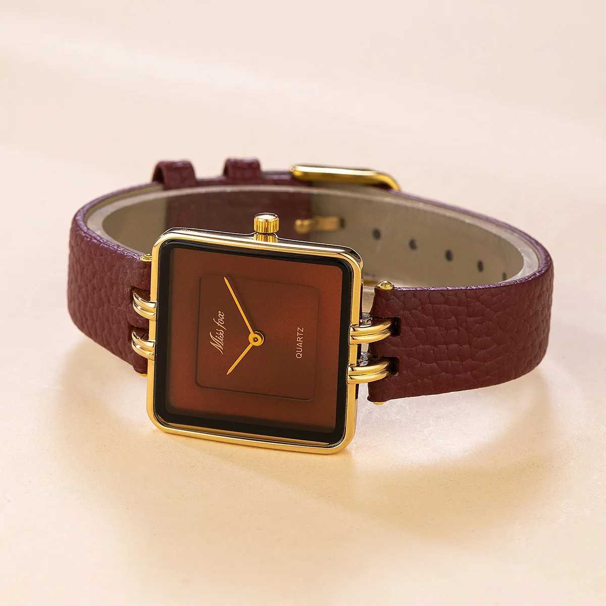 Women Watch Business Light Luxury Brand Middle East Simple Square Wine Red Waterproof Belt Ladies Fashion Quartz Clock WatchesXJ250213