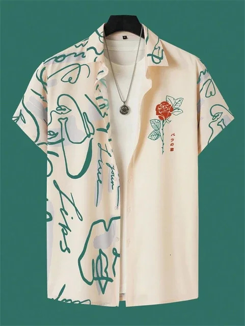 Summer Fashion Mens Shirt Abstract Pattern Print Hawaiian Casual Beach Lapel Mens Short Sleeve Top 250211
