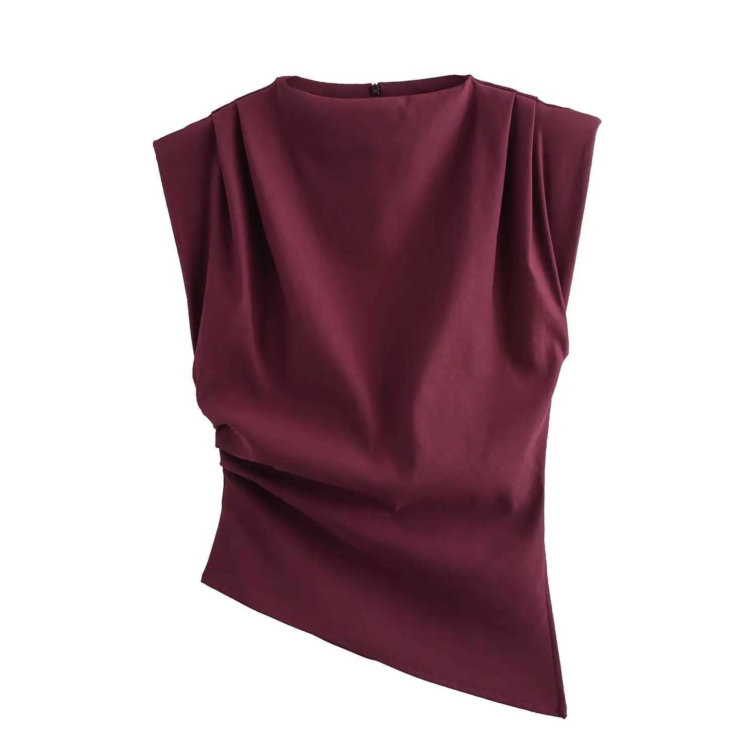 New European and American fashion simple pleated decorative shoulderless topXJ250212
