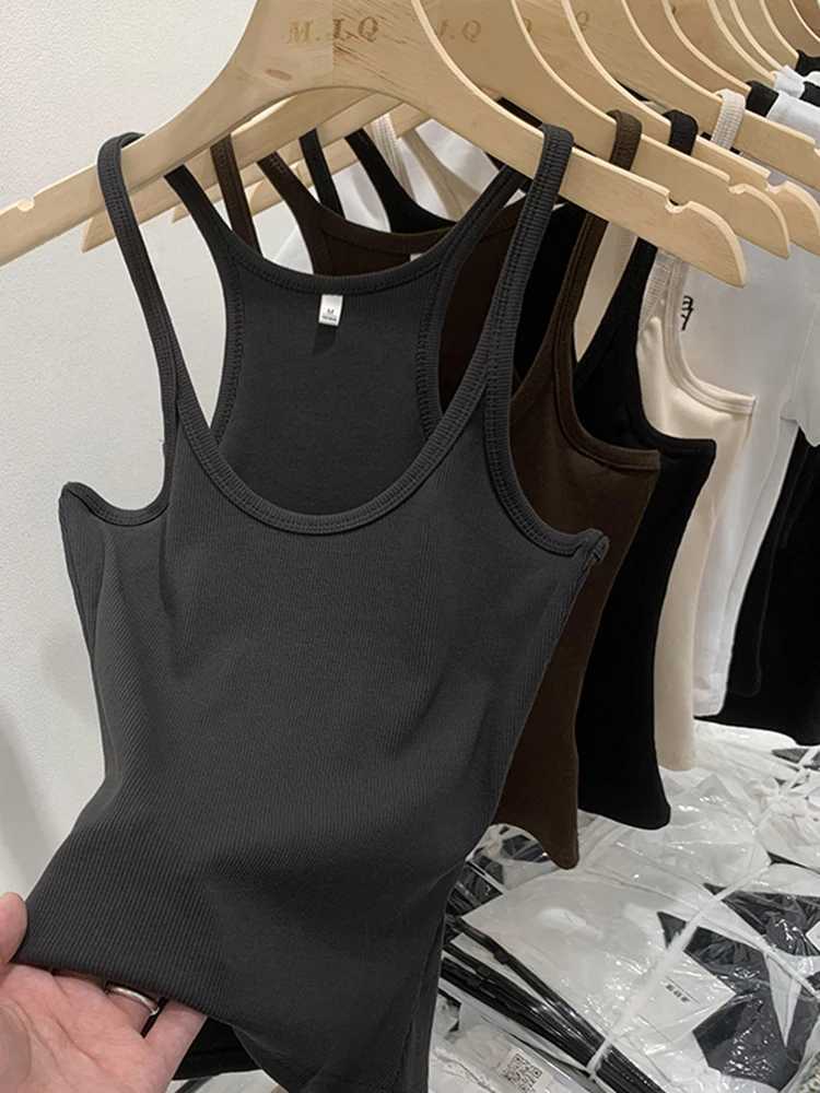 Solid Color Basic Ribbed Knitted Tank Top Women Summer Vintage Sveless Camis 90s Cool Girls Streetwear Soft TeesXJ250212