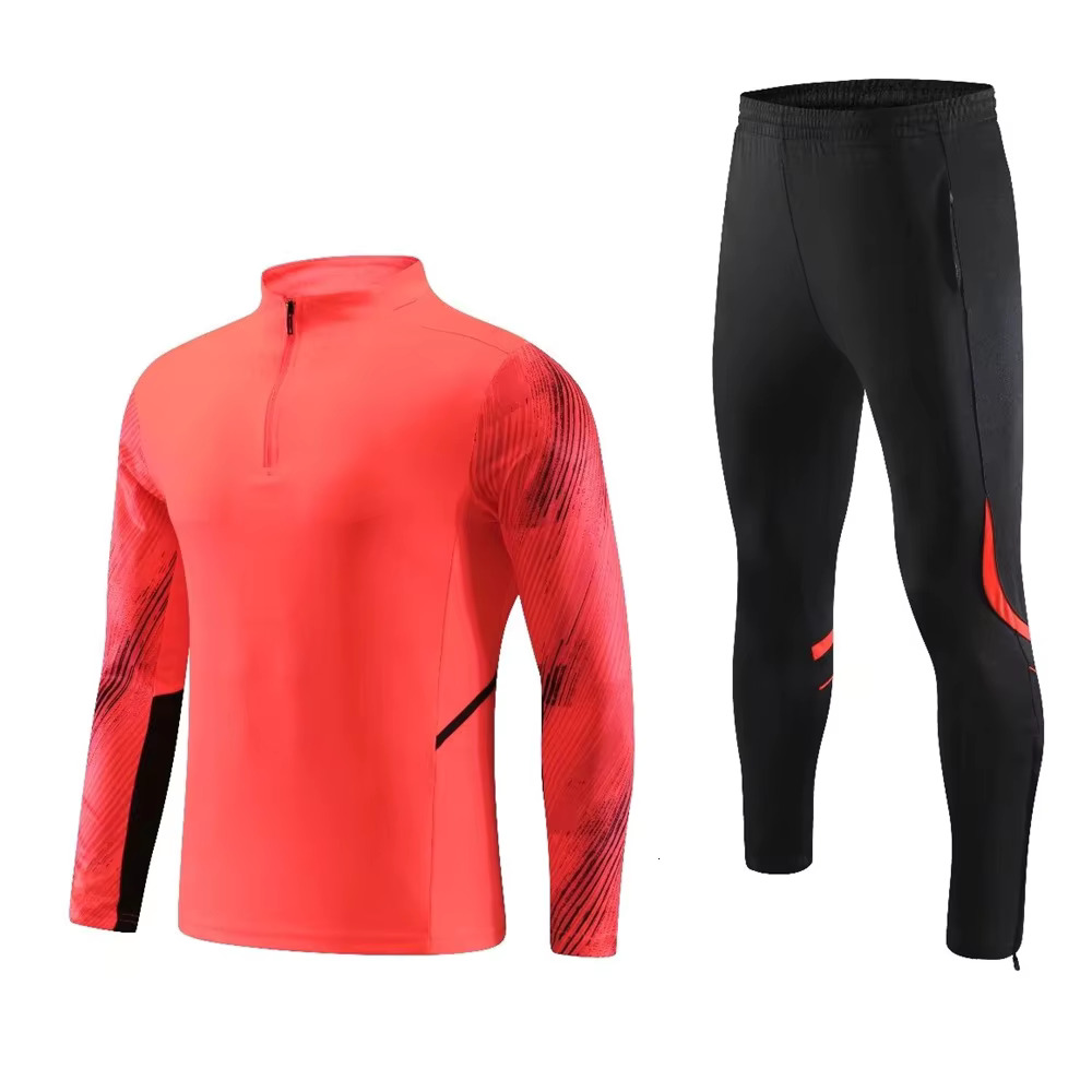 Men Kids Sports Set Multicolor Fans Half Zipper Jacket Training Wear Games Jerseys Soccer Kit Tops And Trousers Casual Wear