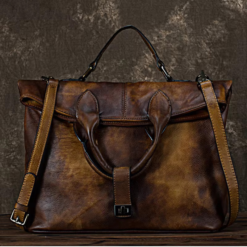 High Quality Natural Skin Women Messenger Shoulder Bag Vintage Leisure Cross Body Tote Handbag Top Handle Genuine Leather Bags