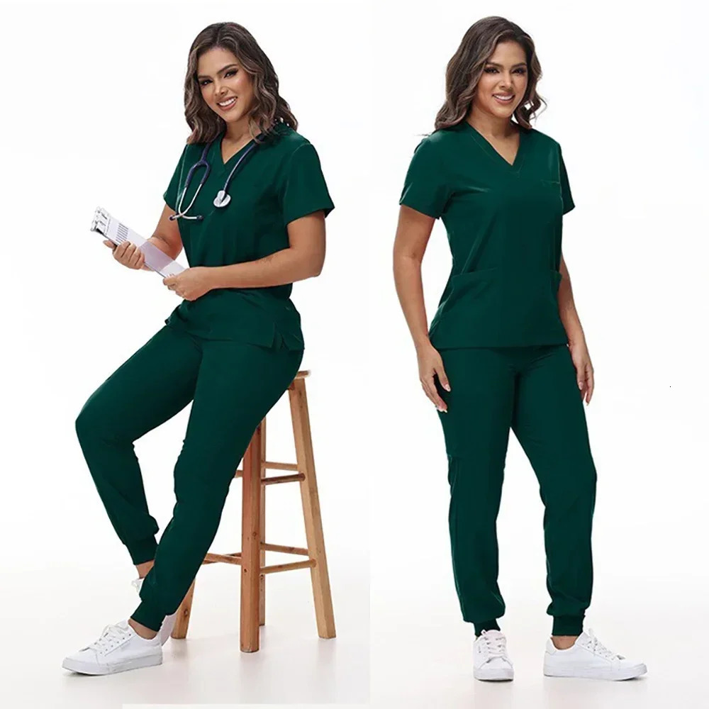 Scrubs Set Uniforms Stretch Scrub Tops With Pocket Pants Nurse Uniform Doctor Surgery Overalls Beauty Salon Workwear 250115