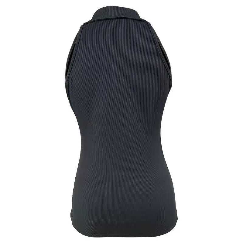 Europe and the United States new spring and summer solid color pit strip lapel zipper vest women fashion casual T-shirt womensXJ250212