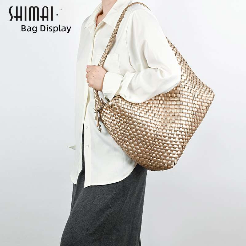 Women's Bags Hand woven large capacity water bucket armpit bag, women's high-end designer commuting handbag, one shoulder fashionable versat