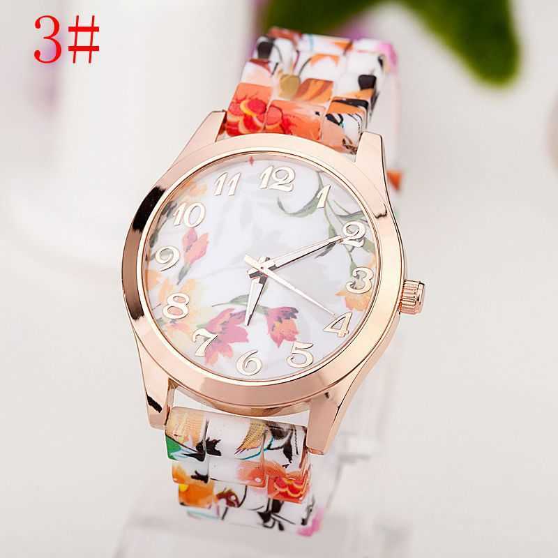 New Fashion Geneva Silicone Watch Print Flower Watch Mens and Womens Quartz Watch W250212