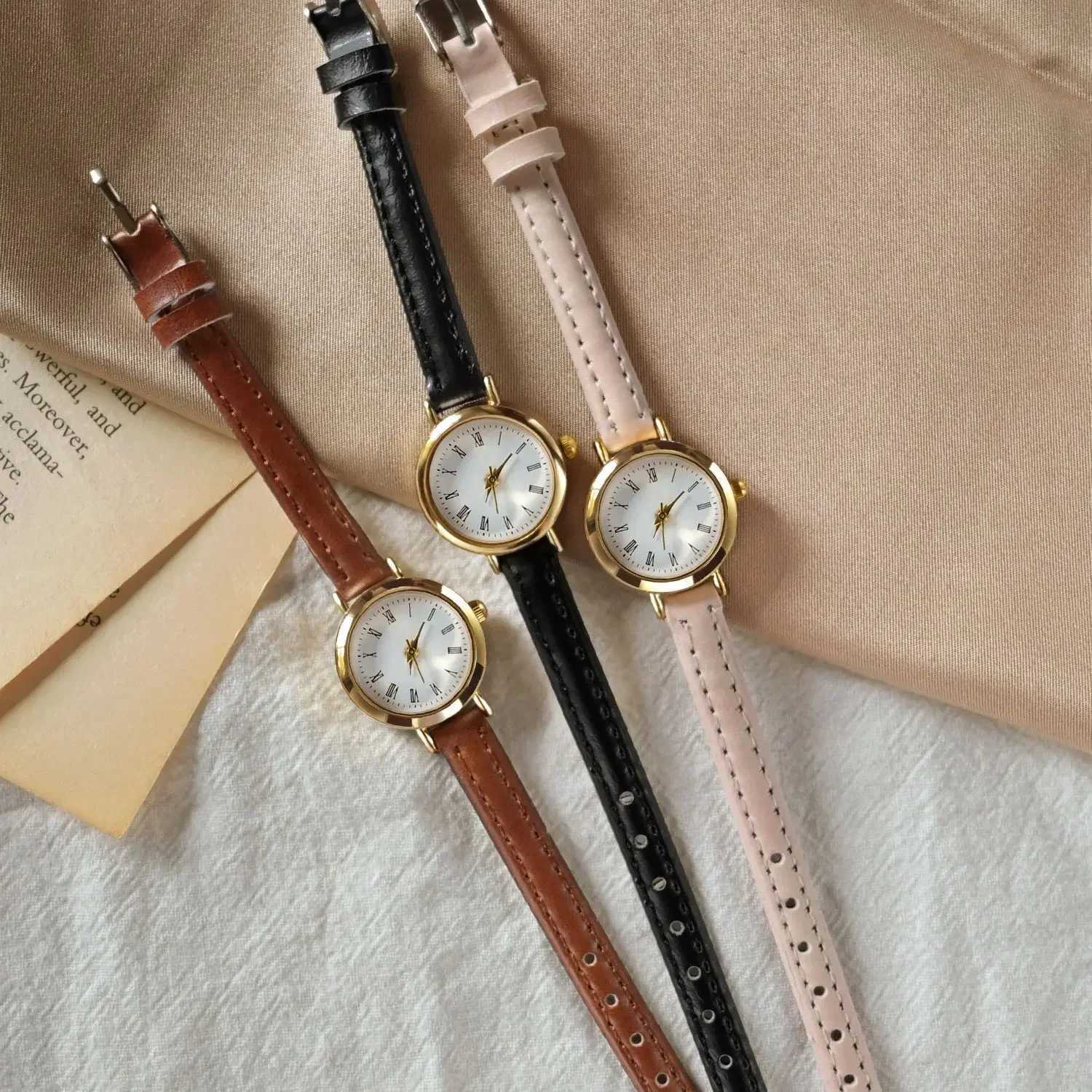 Womens brown and white small watch ultra-thin leather strap womens quartz watch wristwatch Reloj MujerXJ250408