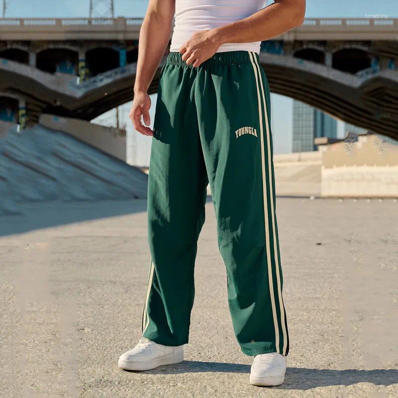 Mens Sweat Gym Joggers Mid Waist Casual Jogger Pants for Men with Splicing Strips Ya Fashion Wide Leg Pan Z260315