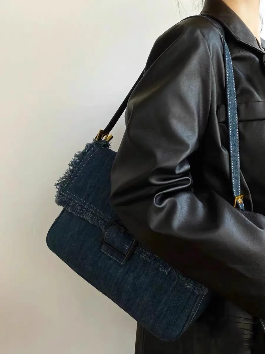 Women Men Denim Handbag Campus High Capacity Multiple Pockets Blue Shoulder Messenger Crossbody Bags Laptop Jean Purse 250207