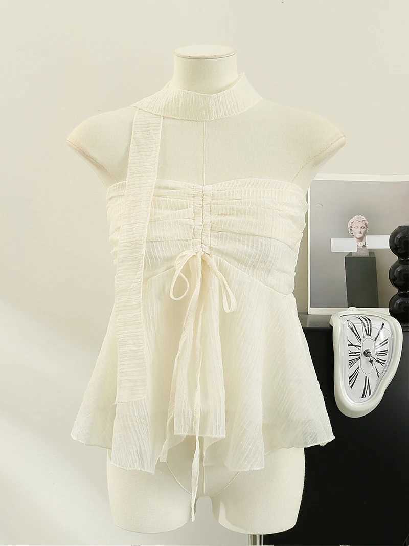 Sexy Tank Top for Women Spaghetti Strap Exposed Shoulders Camisole Fe Korean Style Solid Sveless Camis Summer DropshipXJ250212
