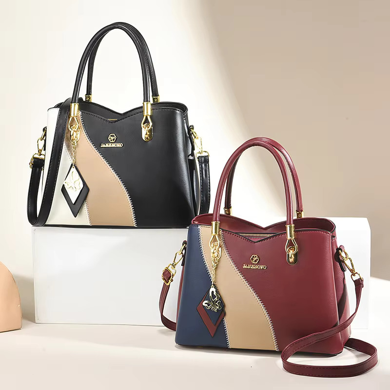 new style New Three Color Combination Handbag Large Capacity Soft Leather Shoulder Fashion Elegant Women's Crossbody Bag