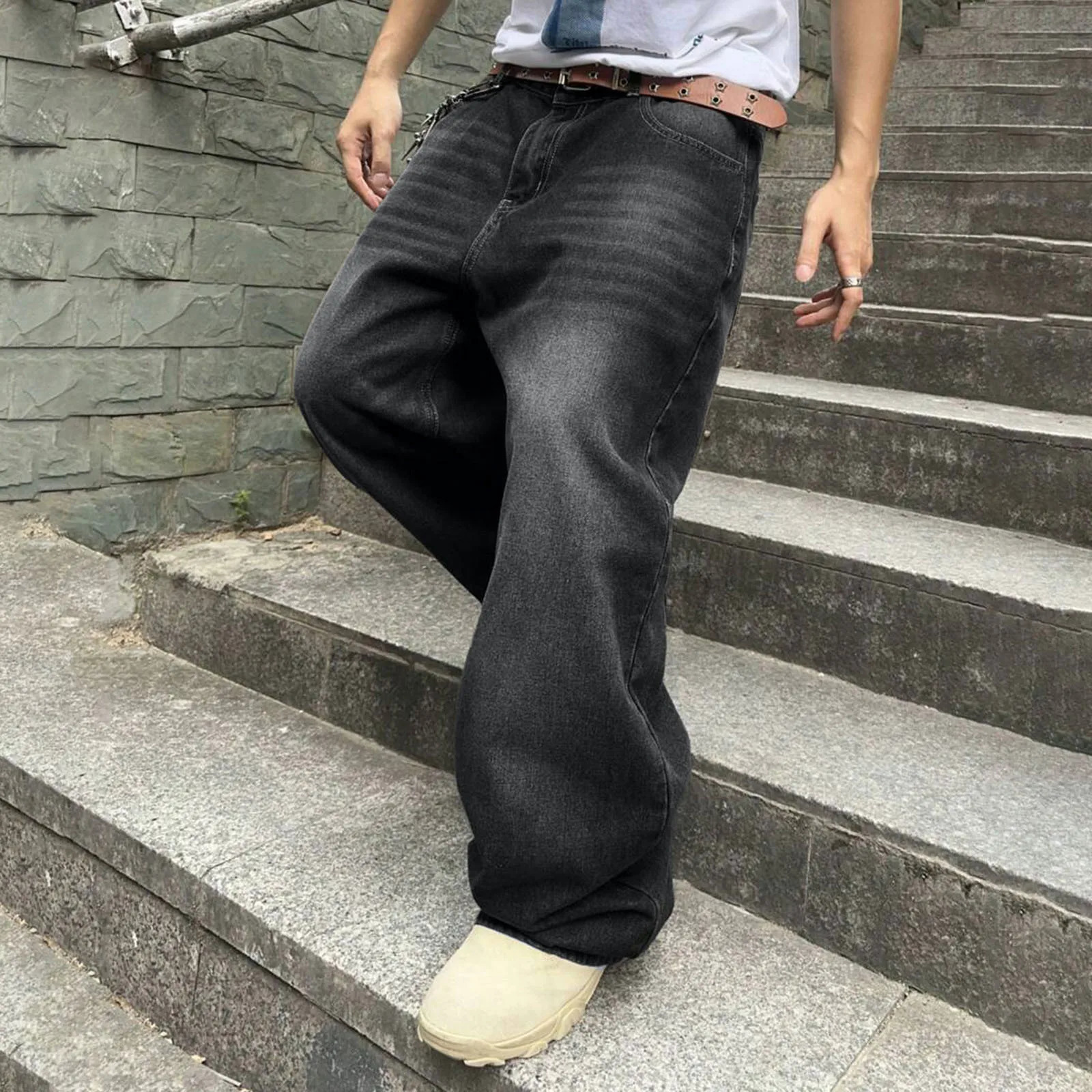 Y2k Autumn And Winter Baggy Jeans MenS Hip Hop Wide Leg Business Trend Handsome Fashion Zipper Pants 250210