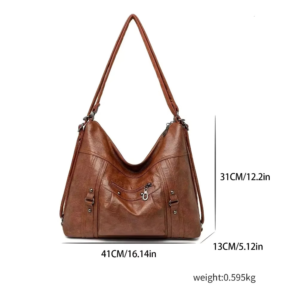 Vintage Women's Backpacks Soft PU Leather Shoulder Solid Color Back Pack Ladies Multi-Functional Casual Tote Bag Sac A Main