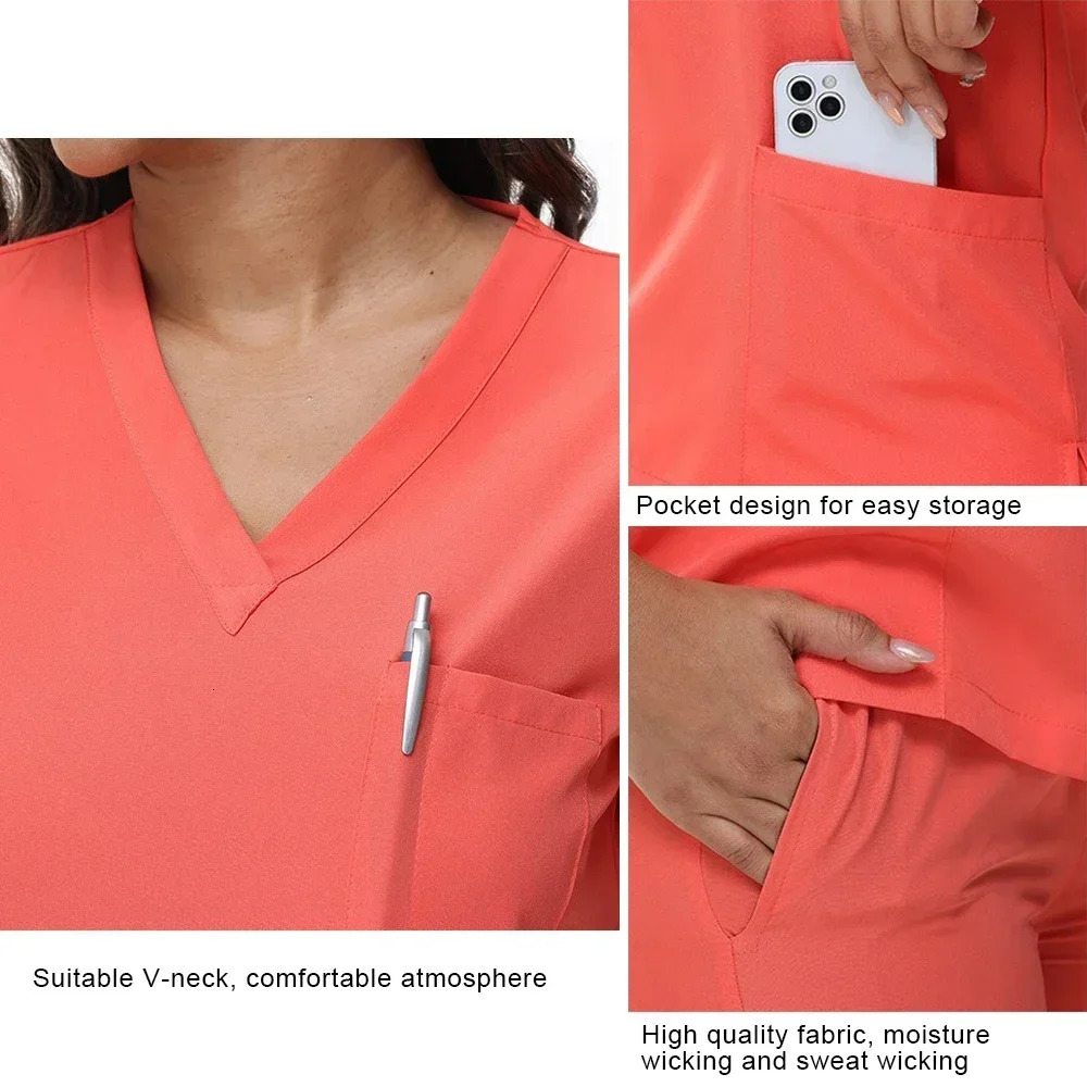 Scrubs Set Uniforms Stretch Scrub Tops With Pocket Pants Nurse Uniform Doctor Surgery Overalls Beauty Salon Workwear 250115