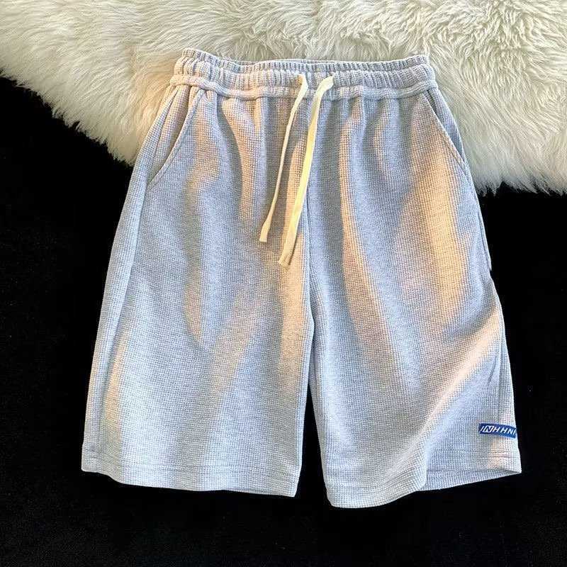 Waffle shorts mens summer loose straight tube label sports five quarter pants casual pants W250212