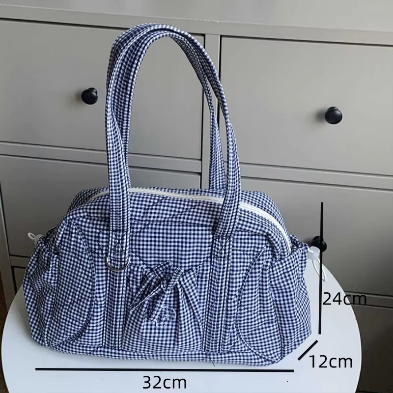 Quilted Korean Casual Shoulder Zipper Commuter Large Capacity Tote Plaid Bows Classic Handbags Trendy Bags For Women