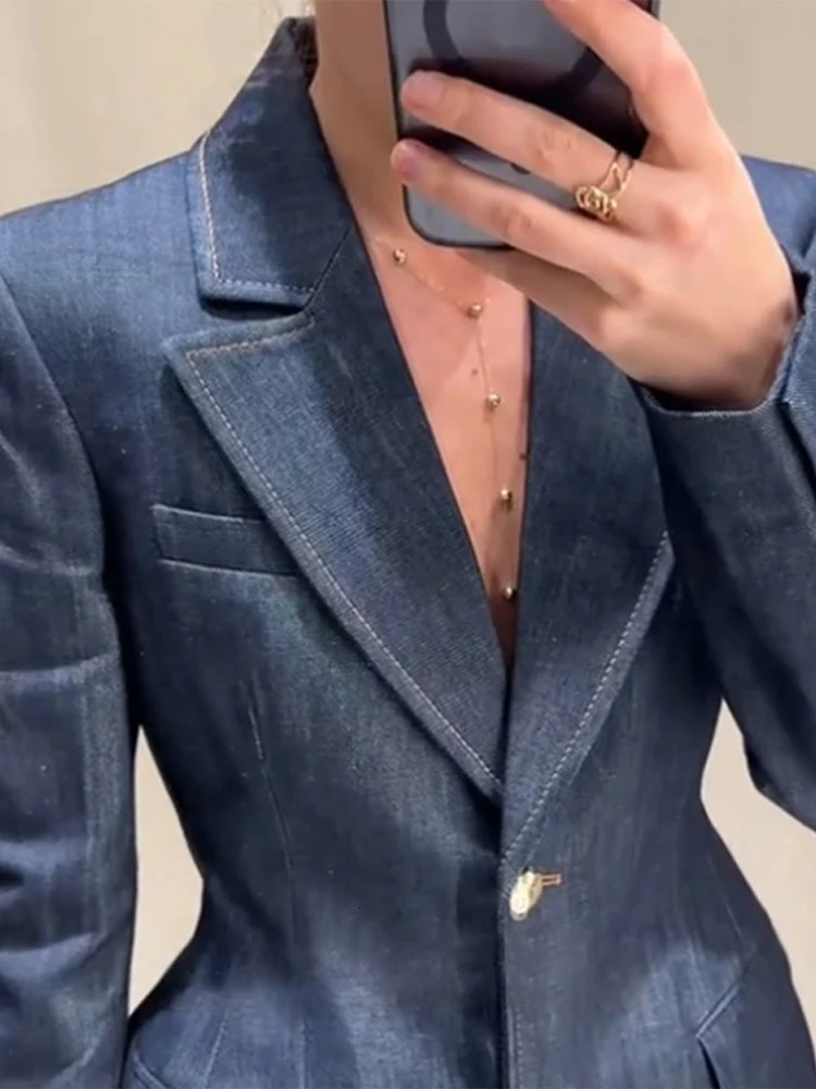 Fashion Denim Pants 3 Pieces Sets For Women Slim Waist Lapel Buttons Jacket Strapless Vests Straight Trousers 2025 Lady Outfits 250211