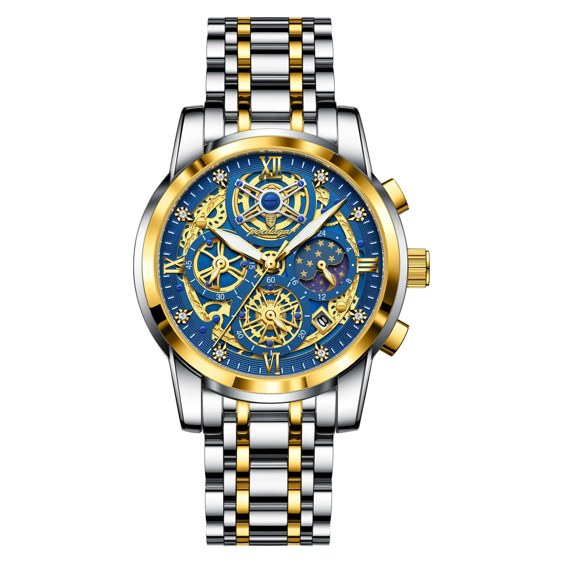 Swiss brands new hollowed out mens watch multifunctional fashionable quartz watch live broadcast W250212