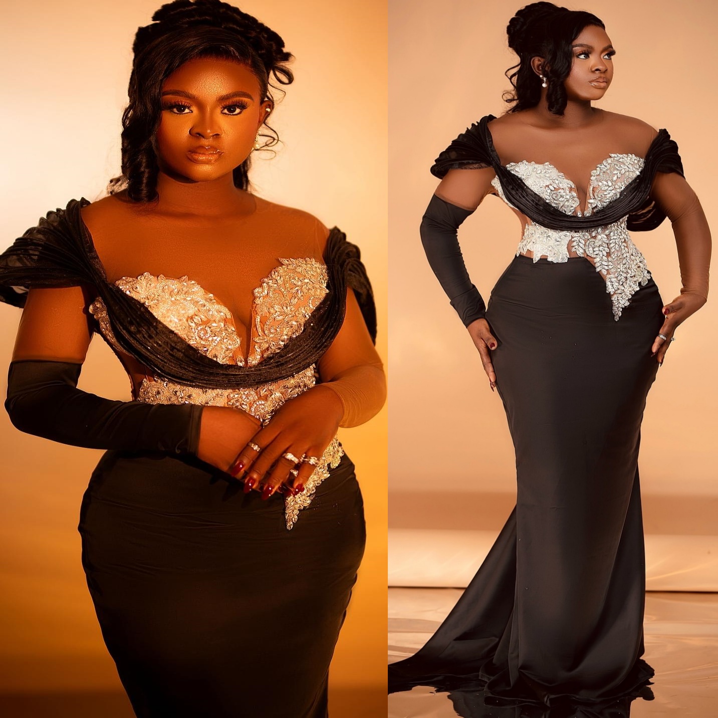 Aso Ebi 2025 Black Mermaid Prom Dresses Lace Crystals Beaded Satin Sheer Neck Evening Formal Party Second Reception Birthday Gowns Dress For Special O