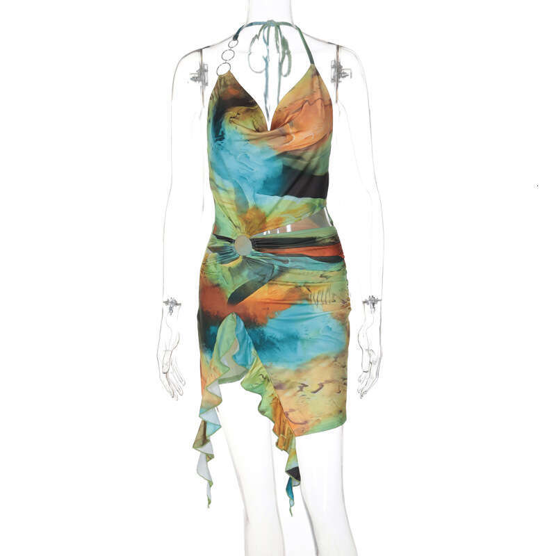 Women's summer product print sexy backless lace up dress wholesale 2025 new casual versatile fashion clothing