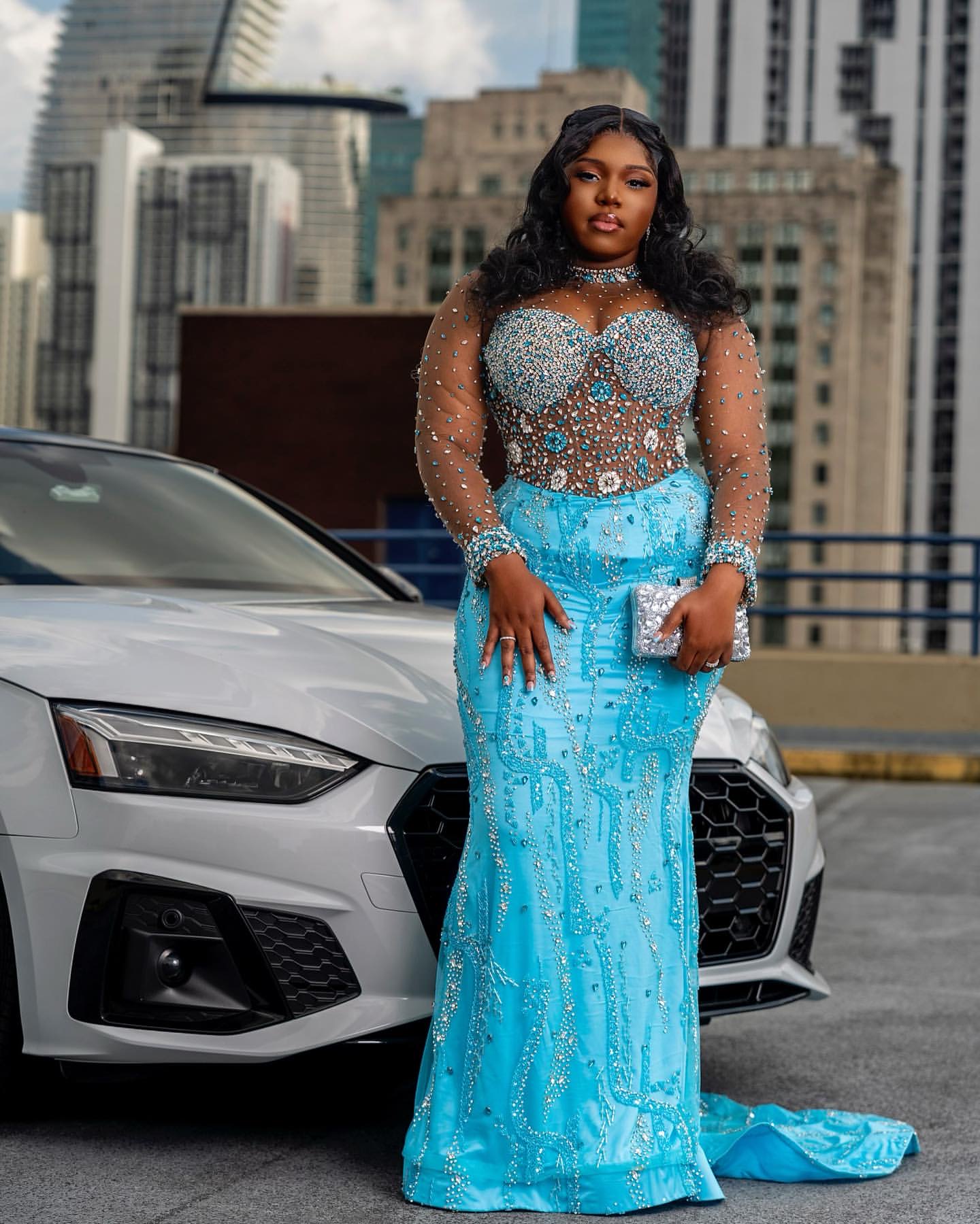 Aso Ebi 2025 Sky Blue Mermaid Prom Dresses Crystals Beaded Sequined Lace Luxurious Evening Formal Party Second Reception Birthday Gowns Dress For Spec