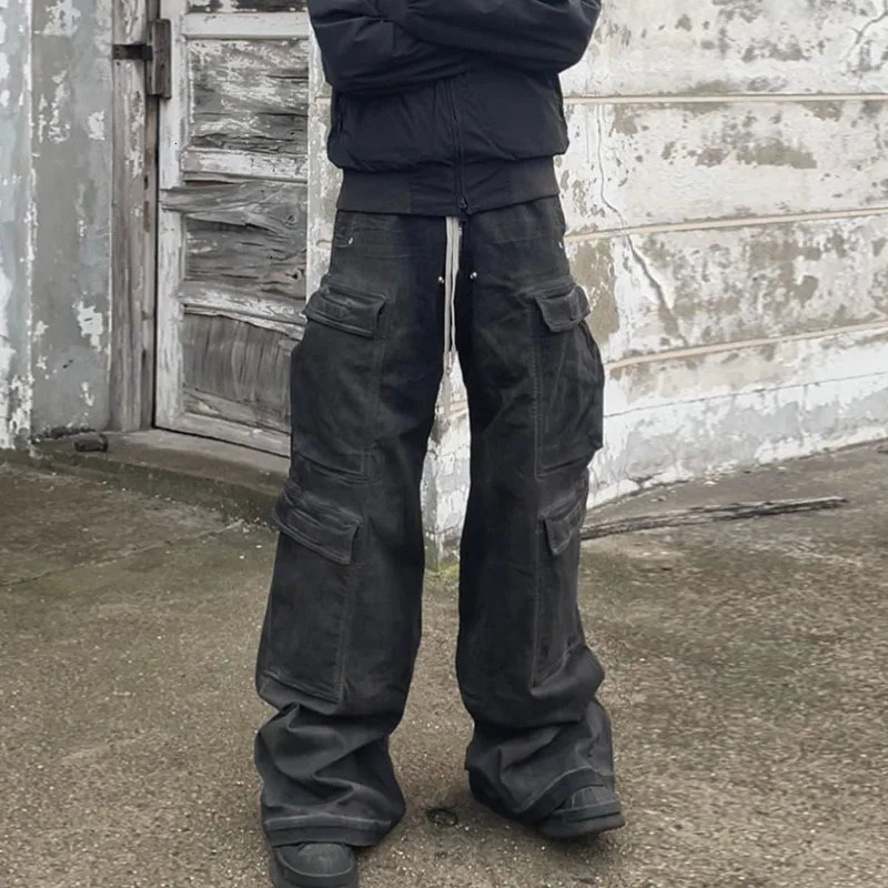 PFNW High Street Drawstring Zipper Sliced Wide Leg Cargo Pants Msns Casual Loose Straight Trousers Loose Denim Pants 28W5963 250211