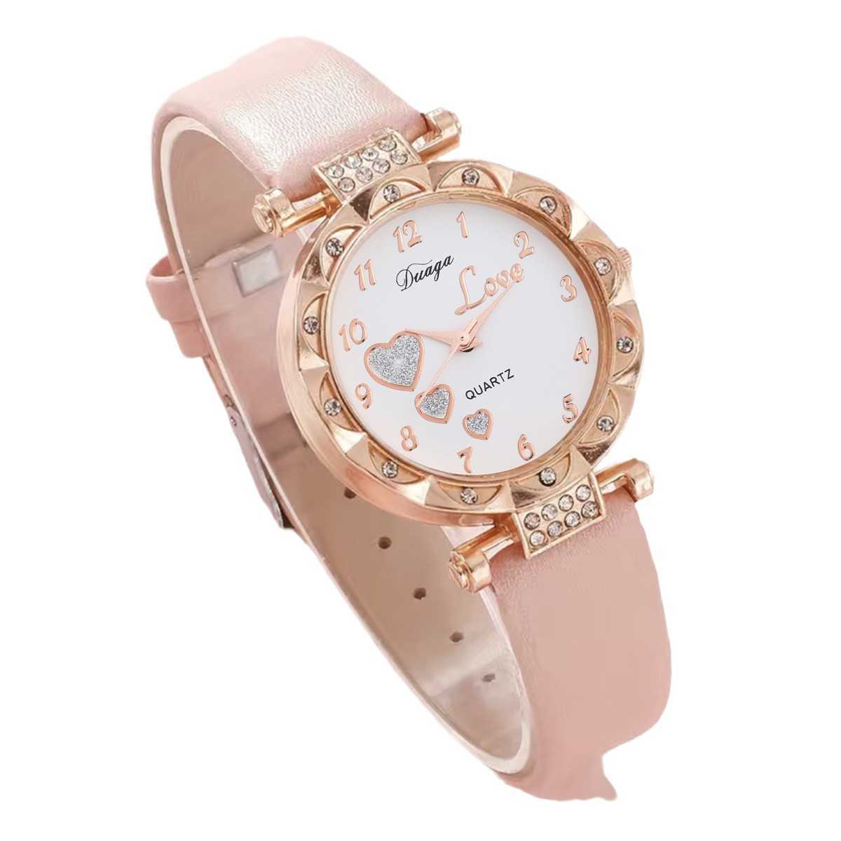 2024 New European Sweet Round Dial Matte Belt Watch Pearl Butterfly Jewelry Set W250212