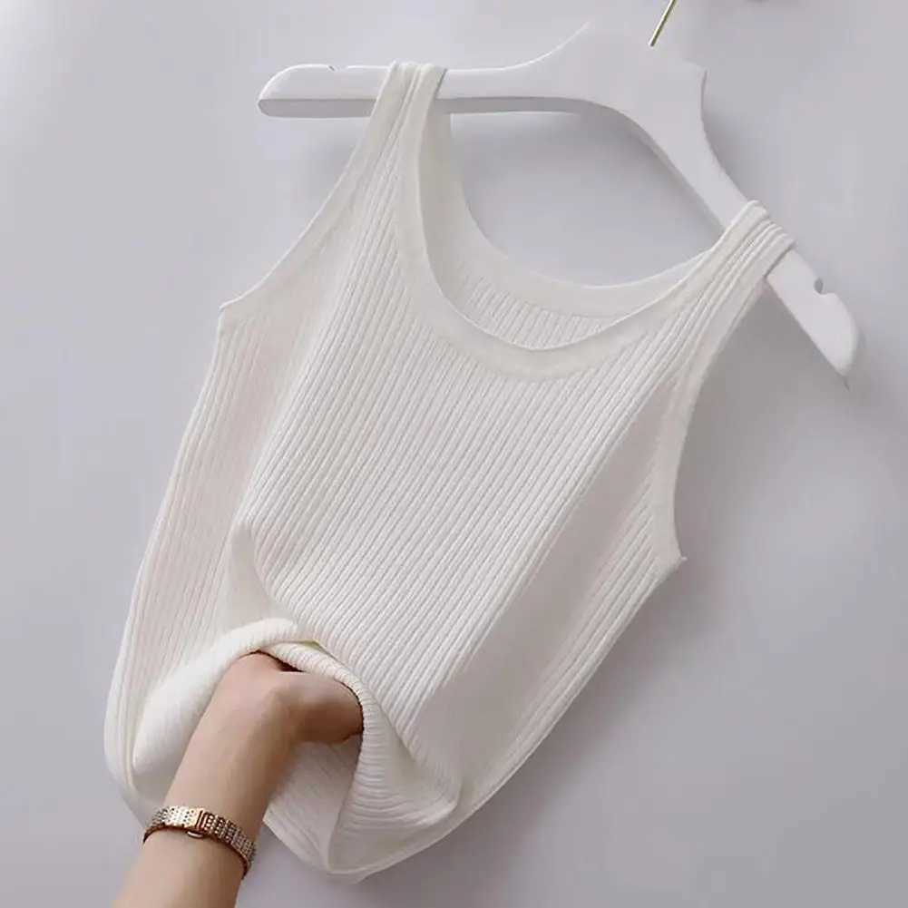 Women Vest Solid Color Scoop Neck Sveless Summer Tank Top Oversized Thin Vest Top Beachwear Womens ClothingXJ250212