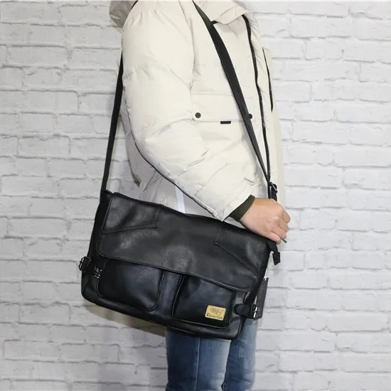 Good Qualtiy Travel Bag Leather PU Casual Shoulder Crossbody Outdoor Bags Mens School Retro Zipper Shoulder Magazine Satchel Bag 250207