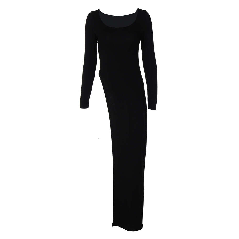 Hot selg women's autumn product fashion personality U-neck slim fit slit long sleeved dress wholesale 2025 new style temperament chic elegant clo