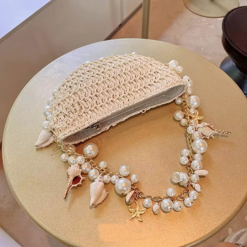 Fashion Pearl Woven Bohemian Rattan Beach Women's Single Shoulder Crossbody Bag Handbag