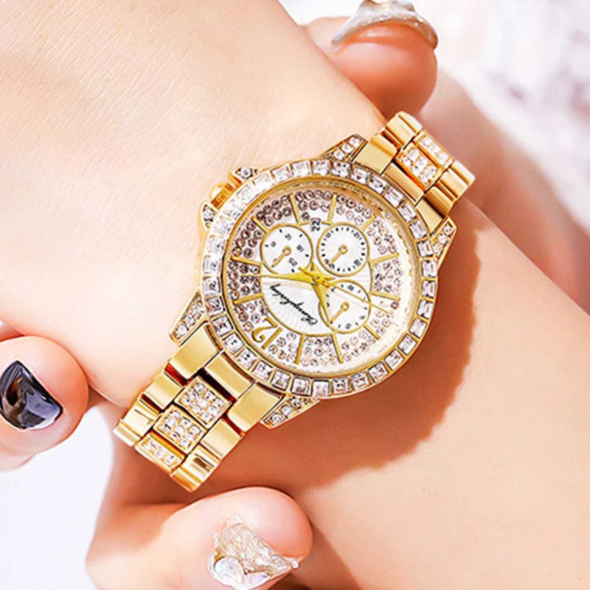 Silver square diamond rhinestone full diamond watch gold bowl watch trendy and fashionable womens quartz watchXJ250213